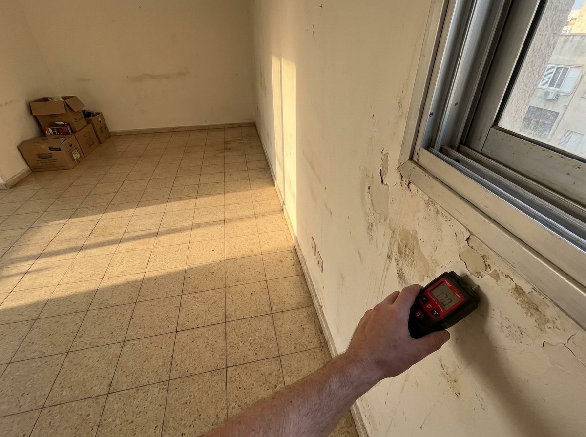 בדיקת רטיבות בקיר בדירה יד שנייה במד לחות